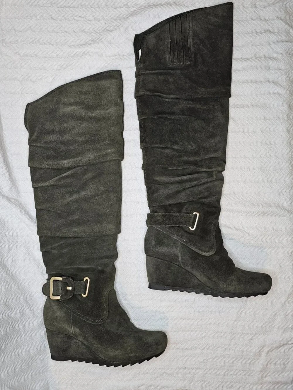 Earthies Raphaelle 2.75” Wedge Heel Slouchy Over The Knee Suede Boots 8.5B Pine
